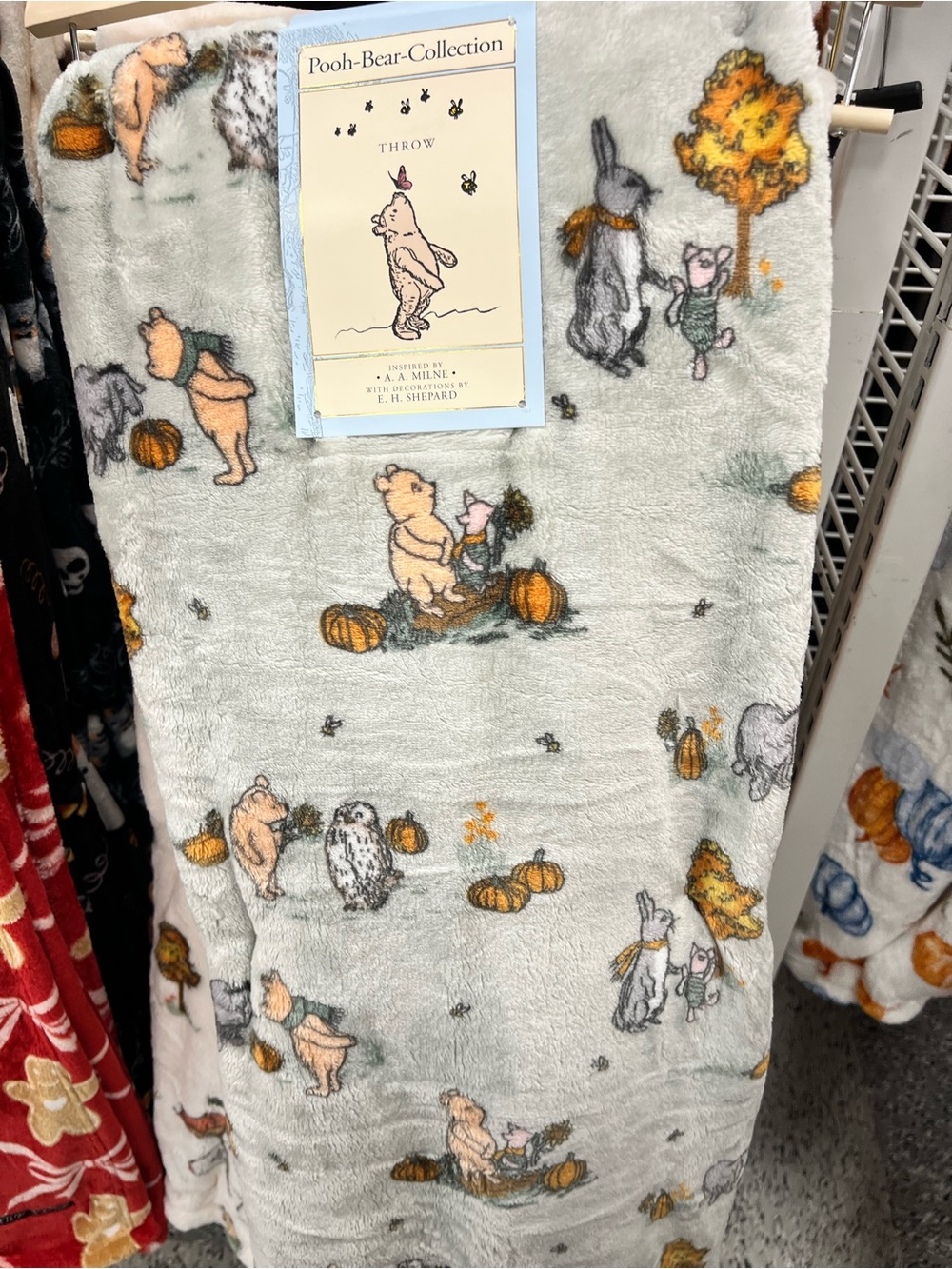 Pooh Bear Collection Throw Blanket - Light Green with Autumn Characters